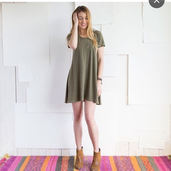 NATURAL LIFE Dresses & Skirts - NATURAL LIFE Olive Green Tee Shirt Dress